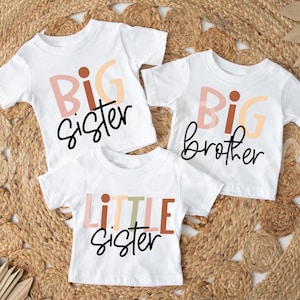 Retro Boho Matching Sibling Little Middle Big Brother Sister PNG Bundle, T Shirt Design, New Baby Announcement, Sublimation Digital Download