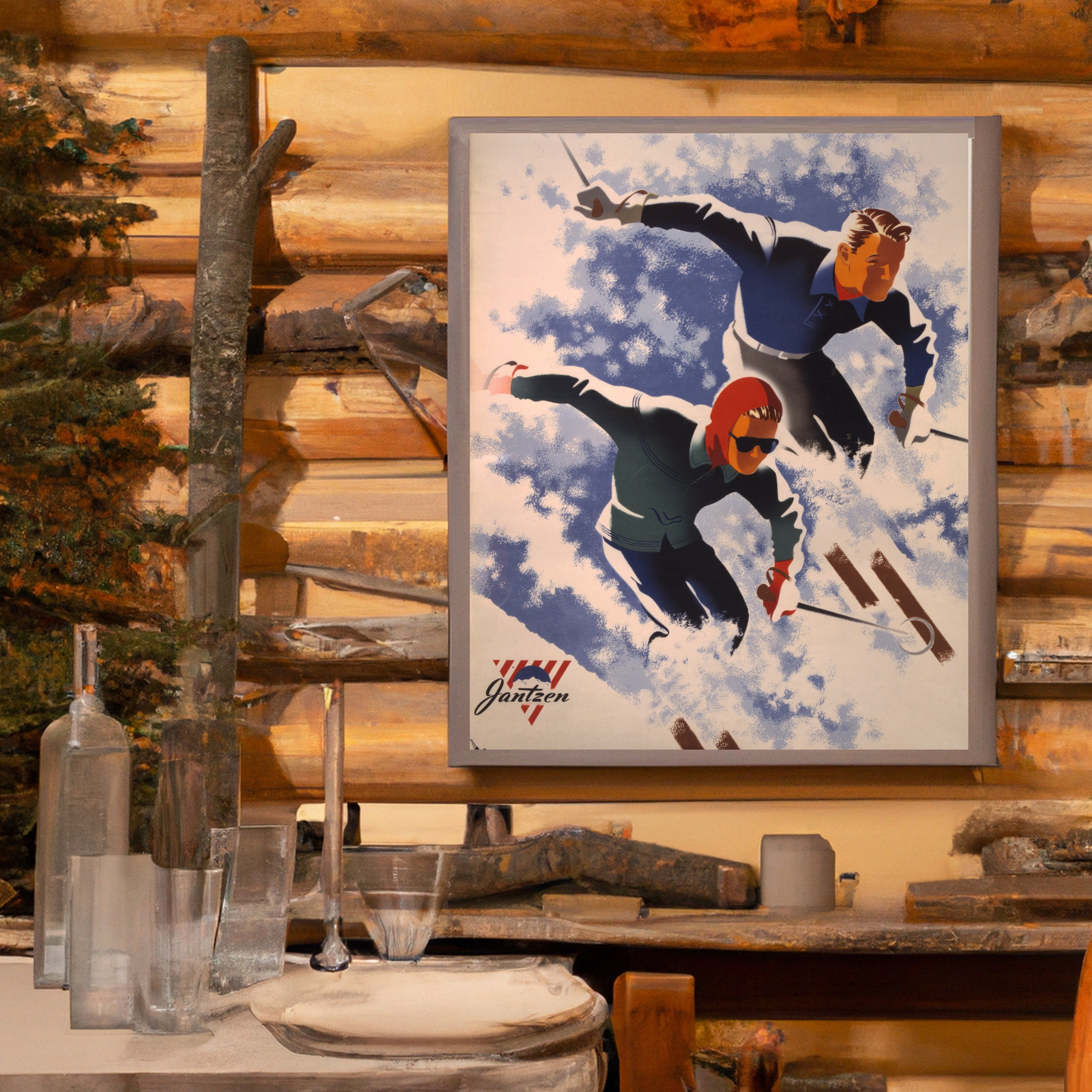 Vintage Ski Poster | Vintage Ski Wall Decor | Ski Poster for Lake House ...