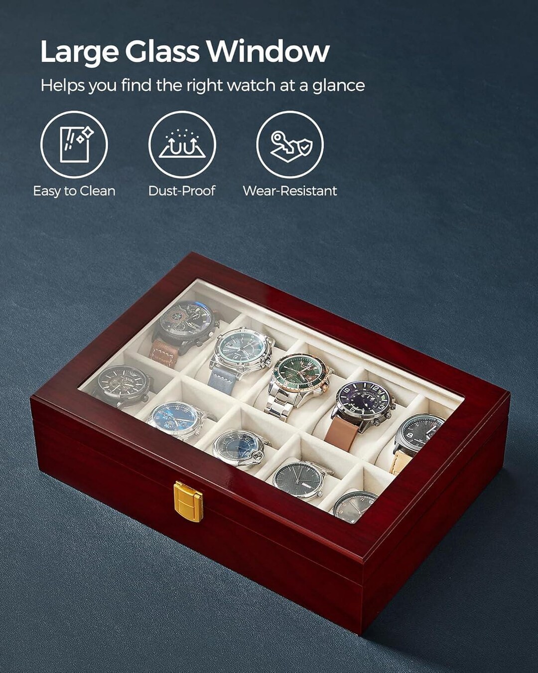 Cherry Red Engineered Wood Watch Box, Solid Wood Watch Display Case ...