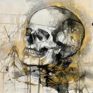 Original Ink Wash: Gold Skull