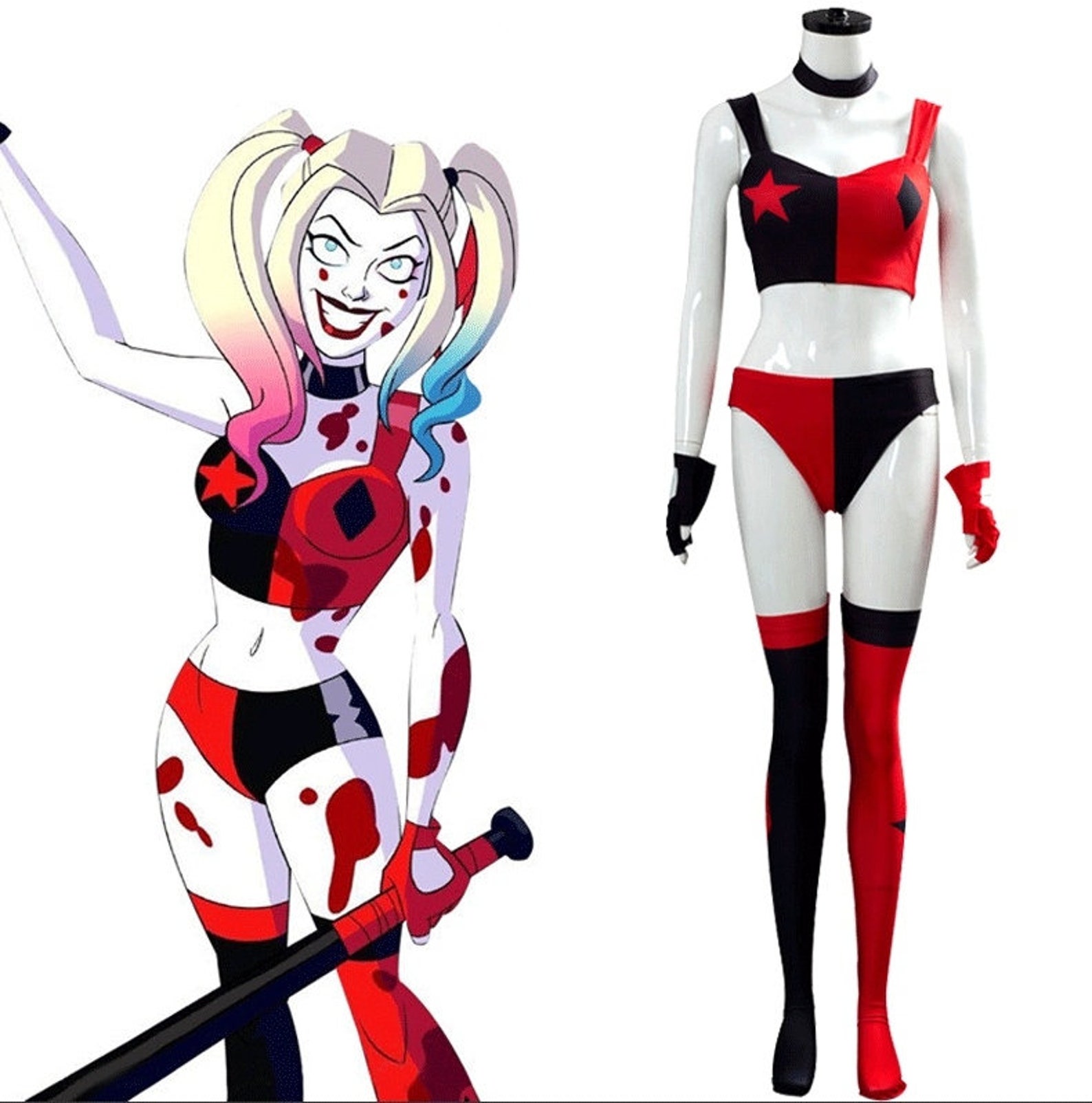 Harley Quinn Anime Outfit Halloween Carnival Suit Cosplay Etsy