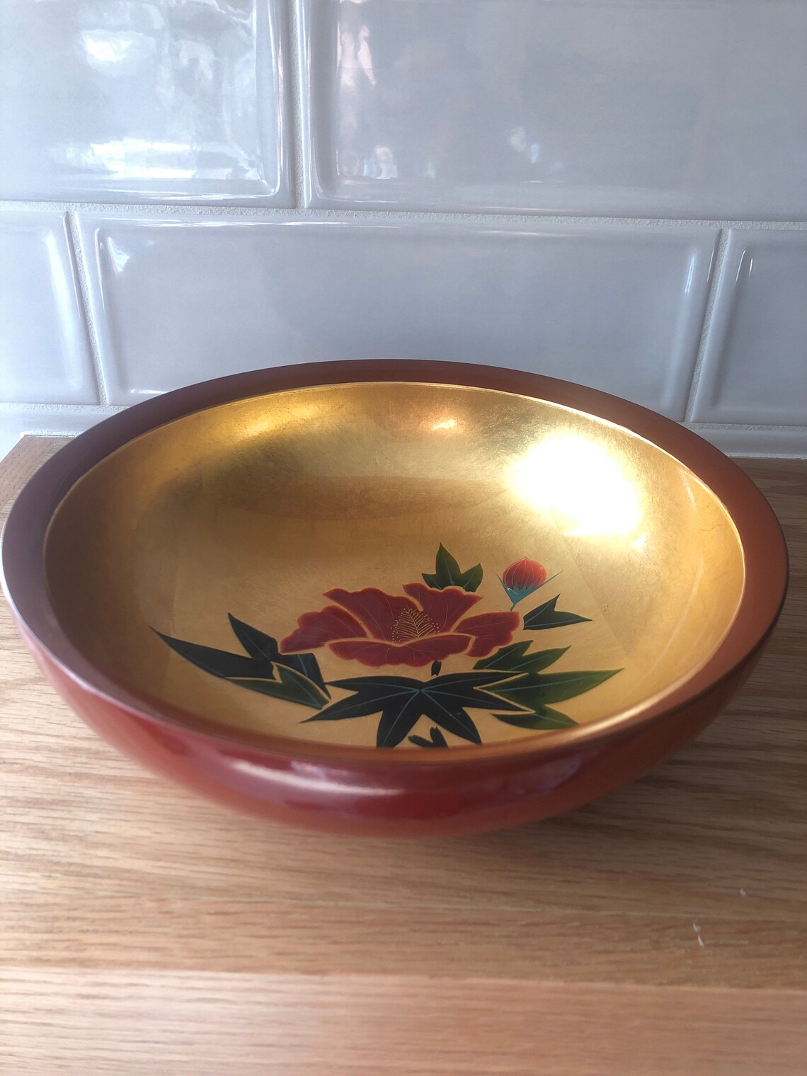 Japanese Red Lacquer ware Bowl with gold Gilt and hand painted Etsy