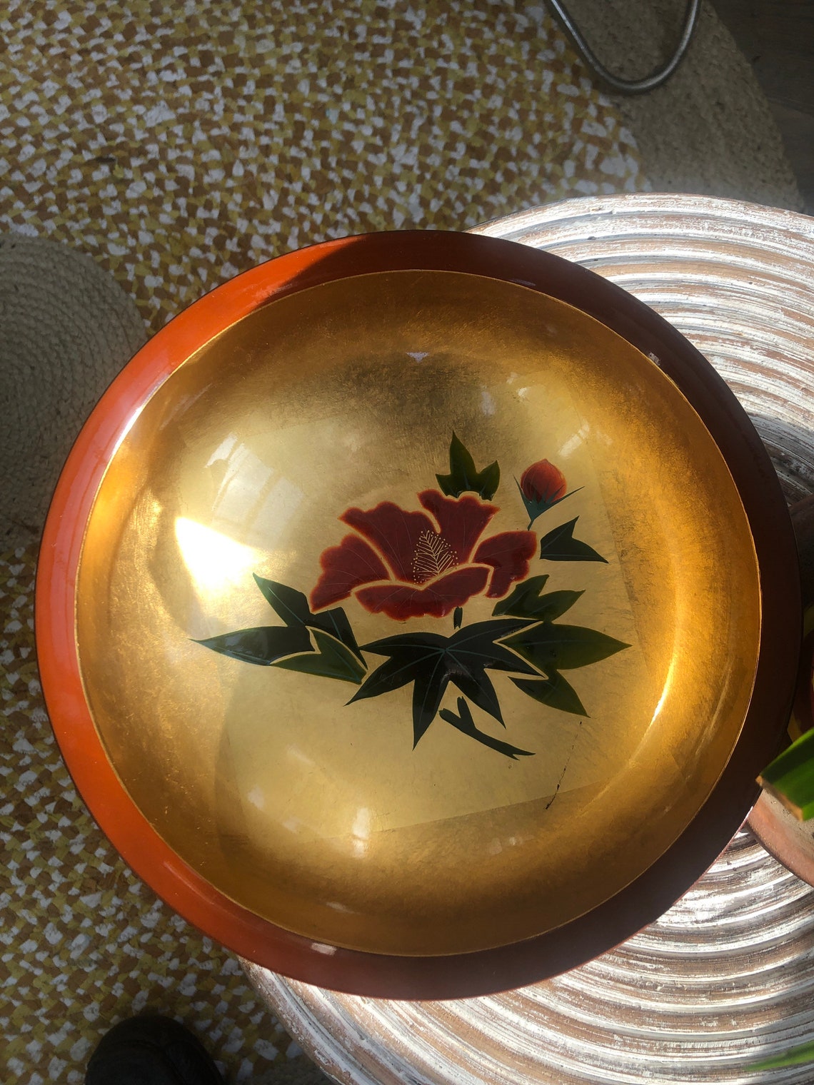 Japanese Red Lacquer ware Bowl with gold Gilt and hand painted Etsy