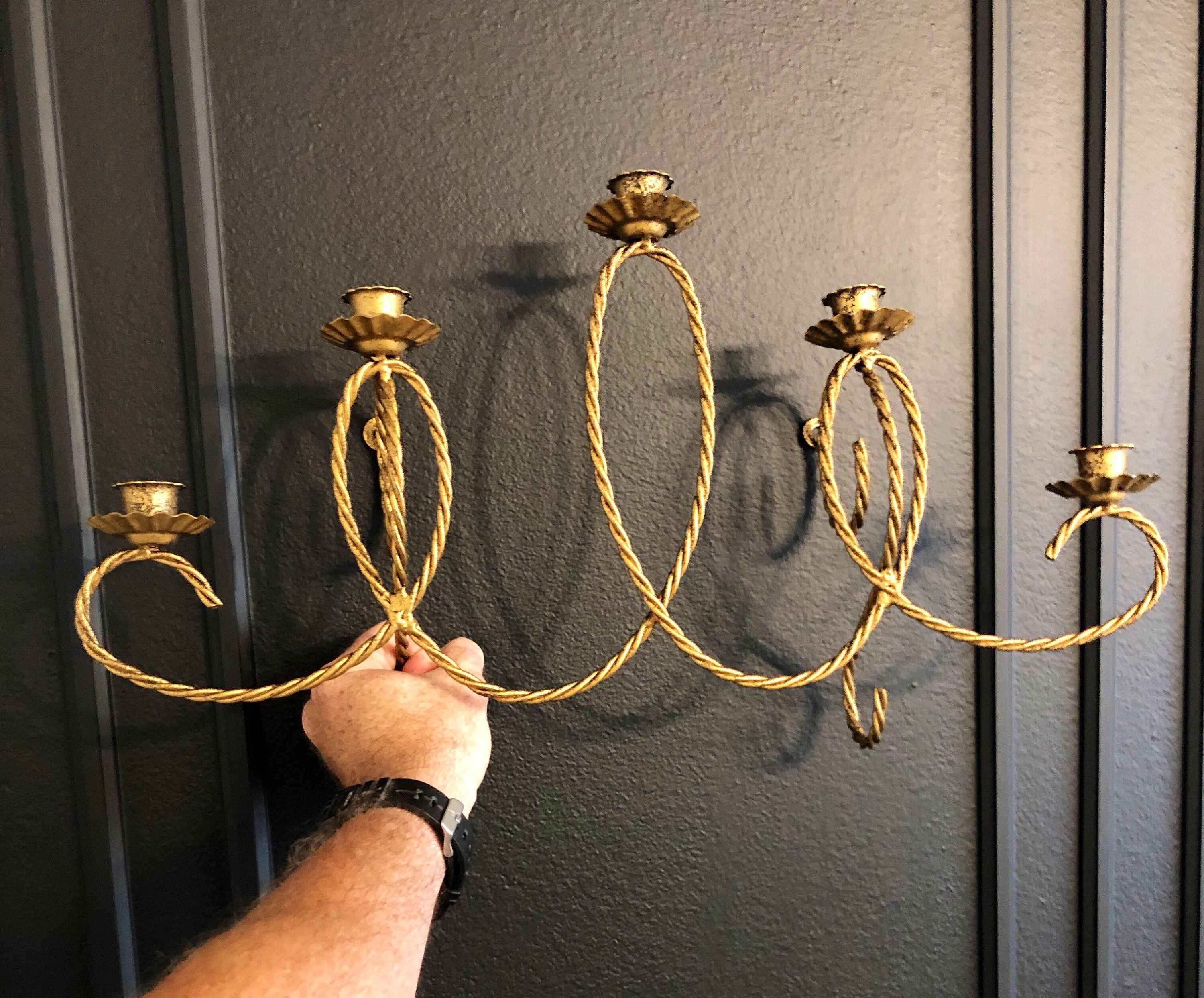 Vintage Gold Braided Wall Mounted 5 Candle Candelabra Etsy UK