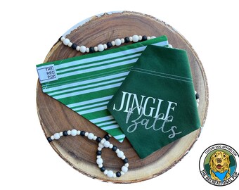 Christmas Dog Bandana | Green and White Striped Holiday Bandana | Matching Scrunchie | My First Christmas Dog Bandana | Funny Holiday Dog