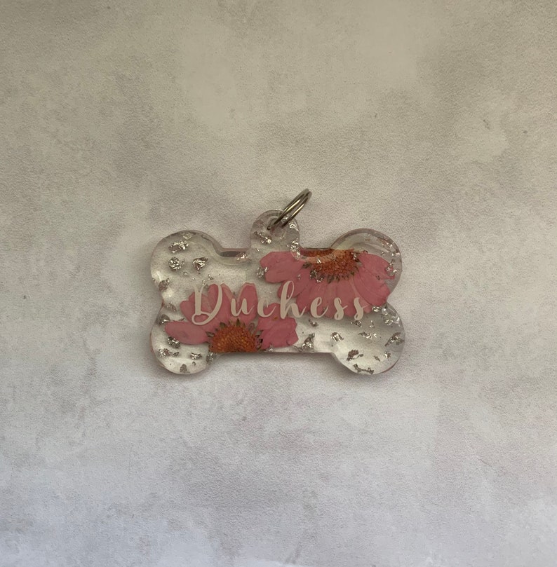 Flower Dog Tag Resin Dog Tags Custom Dog Tag Etsy