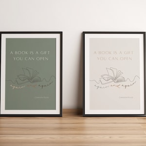 A Book is a Gift, Book Wall Art, Book Line Art, Book Art Print, Book Lover Gift, Neutral Wall Art, Minimal Line Art, Digital Download