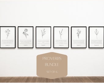 Proverbs Verse Set of 6, Modern Bible Wall Art, Scripture Art Prints, Minimal Christian Decor, Printable Christian Art,Bible Wall Decor Gift