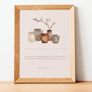 Schatz in Gläsern aus Ton, moderne Bibel Wandkunst, Schrift Kunstdrucke, minimales christliches Dekor, druckbare christliche Kunst, Wand-Dekor-Geschenk