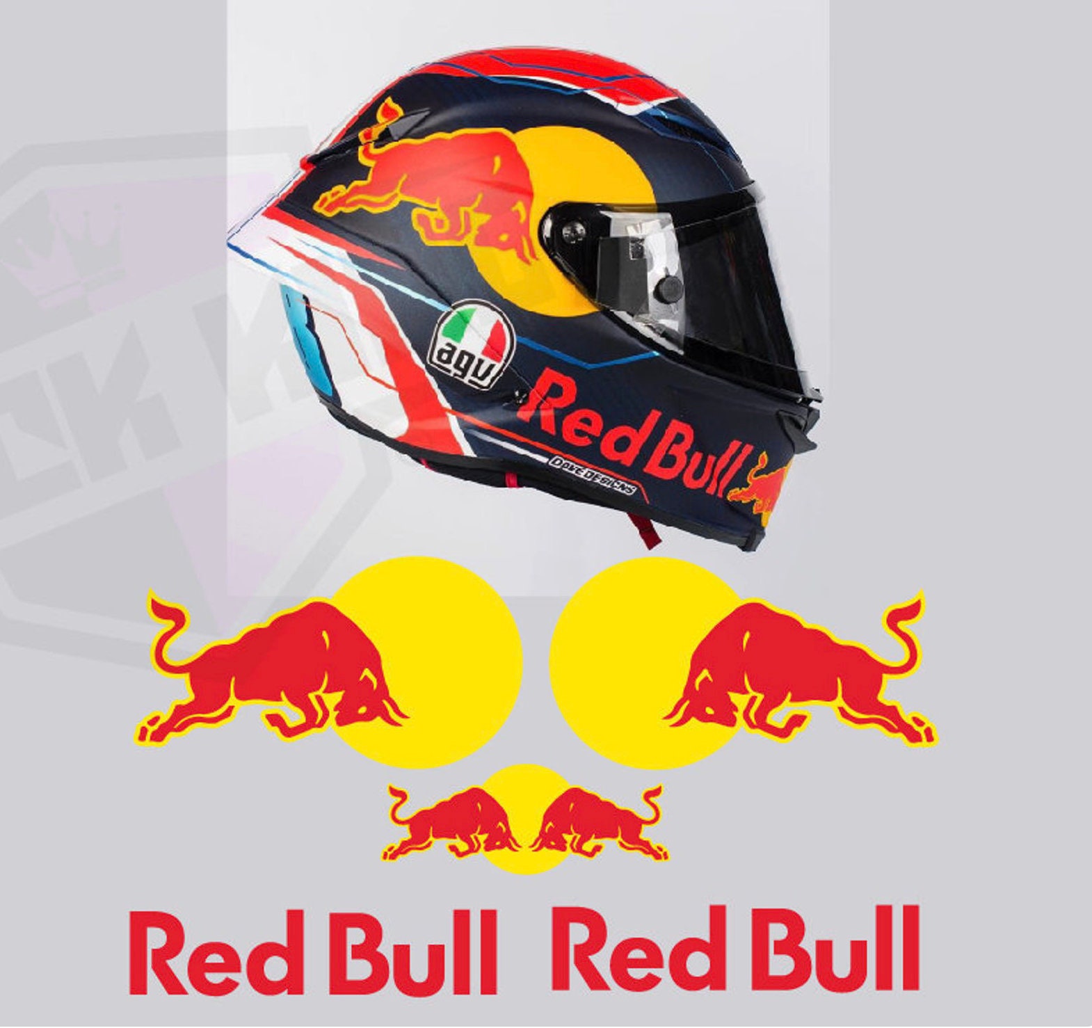 Red Bull Helmet Replica Sponsor Kit Sticker Set for AGV, Shoei