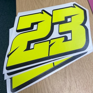 3 números de carreras personalizados fluorescentes amarillo neón Lumo - Calcomanías de vinilo