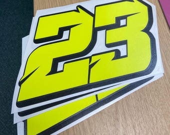 3 X Fluorescent Neon Lumo Yellow Custom Racing Numbers - Vinyl Stickers / Decals