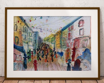 Galway, Ireland Shop Street | Art Print of Original Abstract Painting