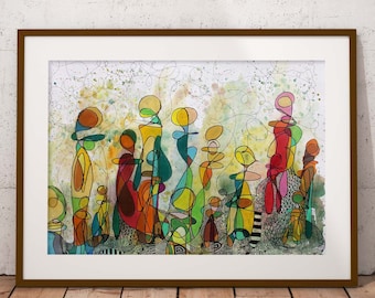 Abstract Family Gathering | Art Print of Original Drawing