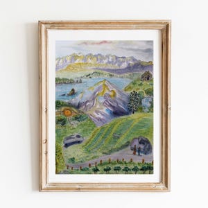 Viaje por carretera por Nueva Zelanda / Isla Norte y Isla Sur / Impresión artística de acuarela original