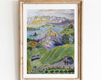 New Zealand Road Trip | North and South Island | Art Print of Original Watercolor Painting