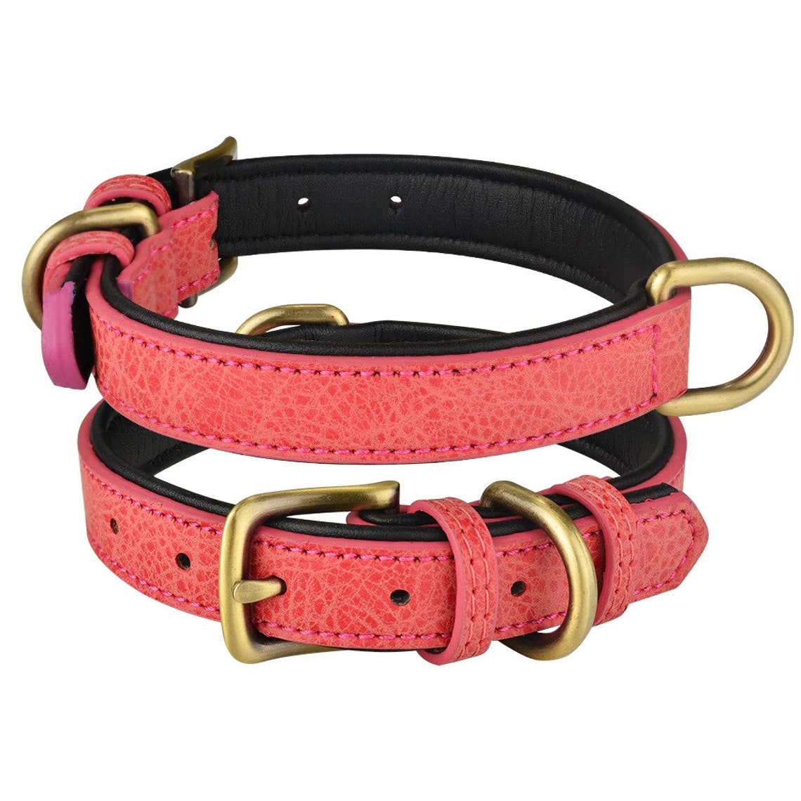 Leather Dog Collar Adjustable Double Dring Dog Control Small Etsy