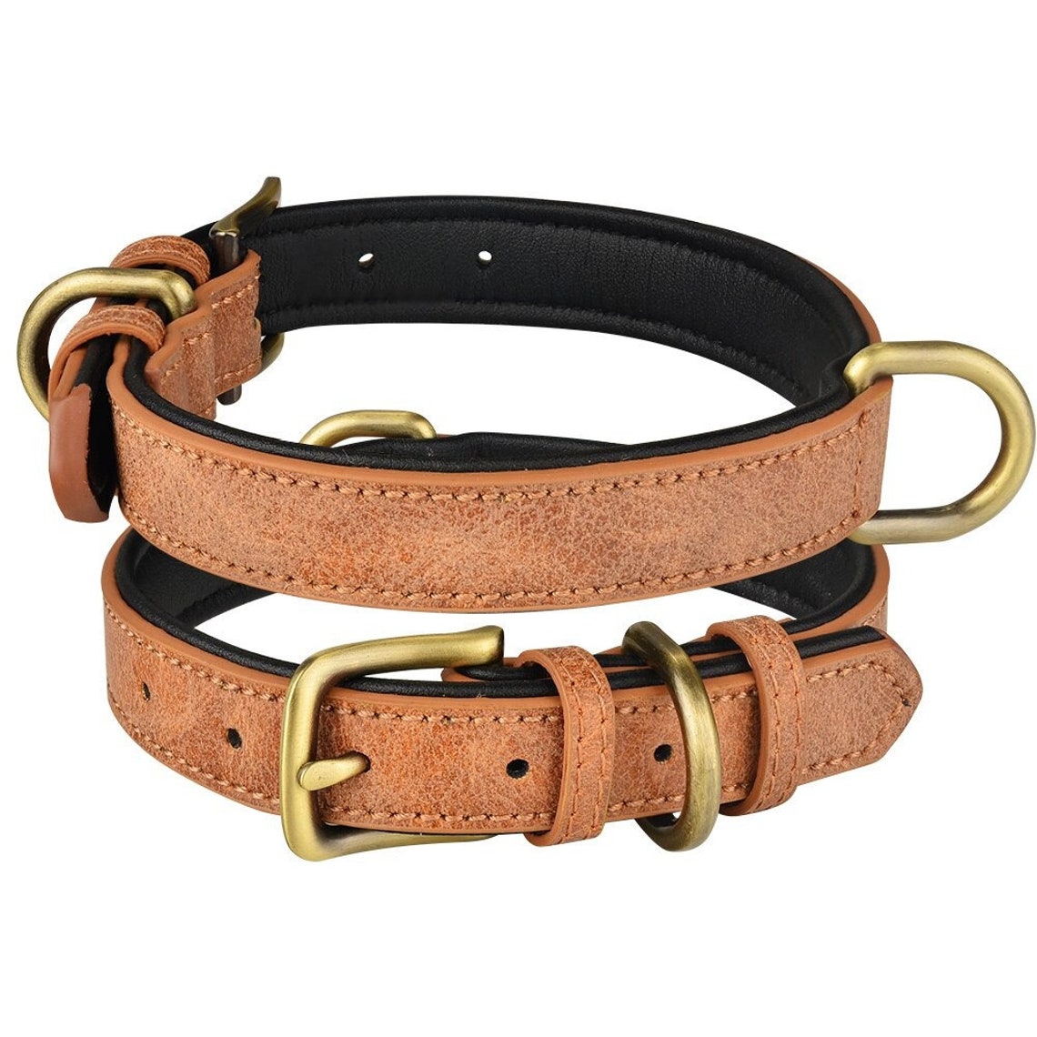 Leather Dog Collar Adjustable Double Dring Dog Control Small Etsy