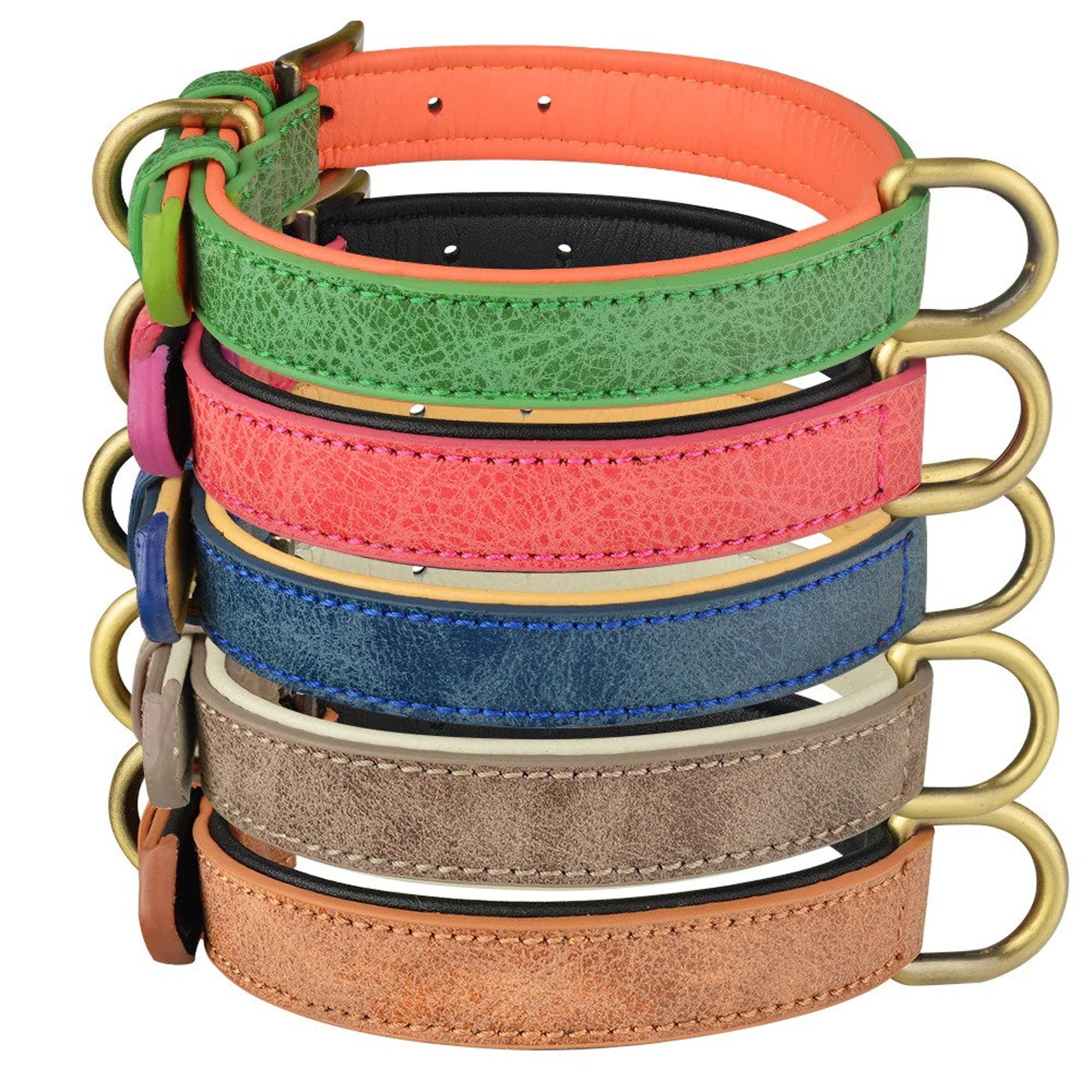 Leather Dog Collar Adjustable Double Dring Dog Control Small Etsy
