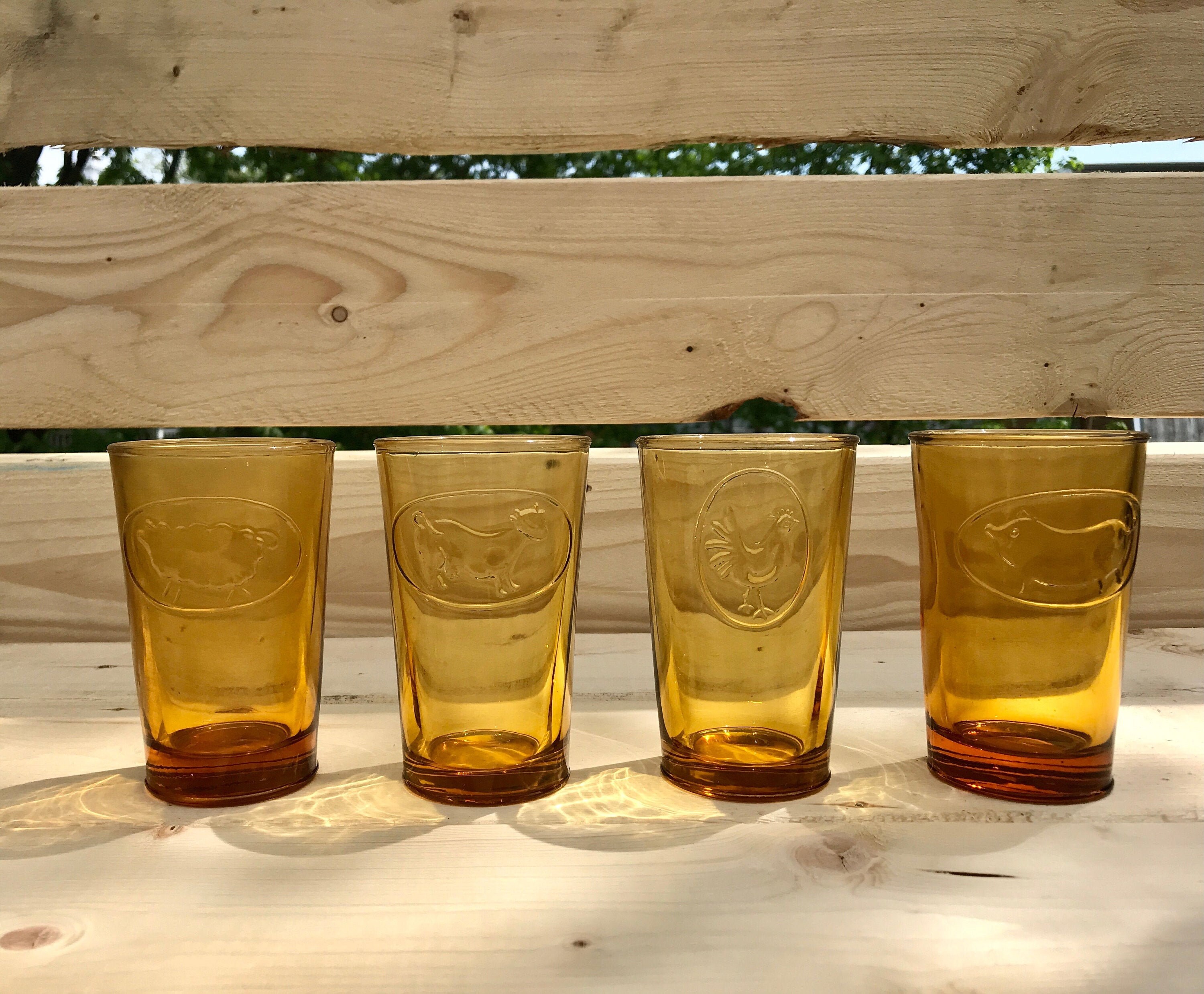 Vintage Amber Glass Farmhouse Drinking Glasses Etsy