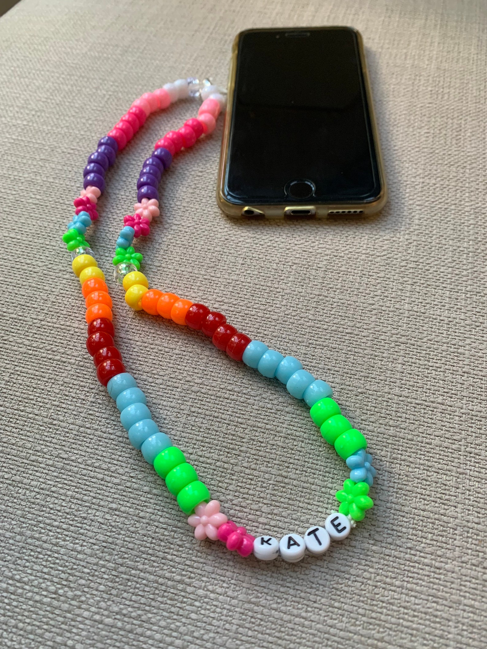 New Rainbow Iphone bead Charm Flower Beaded Phone Strap Etsy