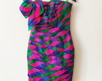 1980's SILK colorful dress multicolore cocktail 80's dress