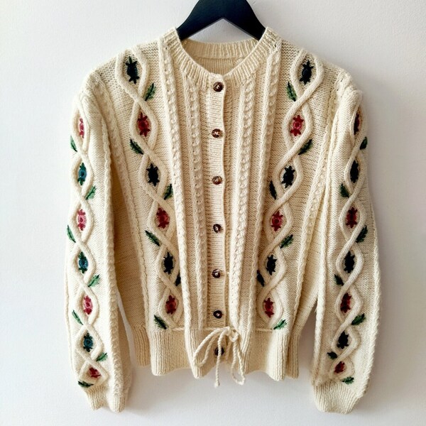 1980's handmade wool embroidered cardigan Austrian vintage bavarian tirol cardigan