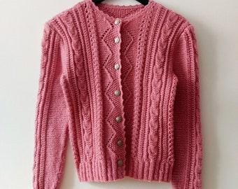 1980's handmade pink Austrian vintage sweater tirol bavarian cardigan