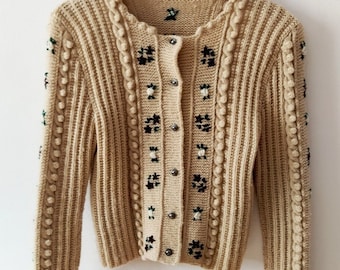 Pull brodé vintage autrichien Tirol cardigan tricoté à la main des années 1980
