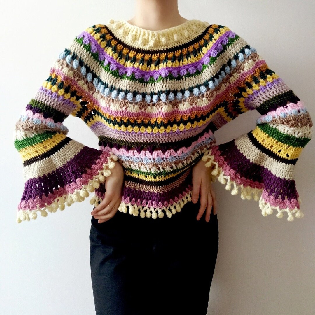 70’s Handknit Neutral Brown Crochet Sweater Dress main image 1