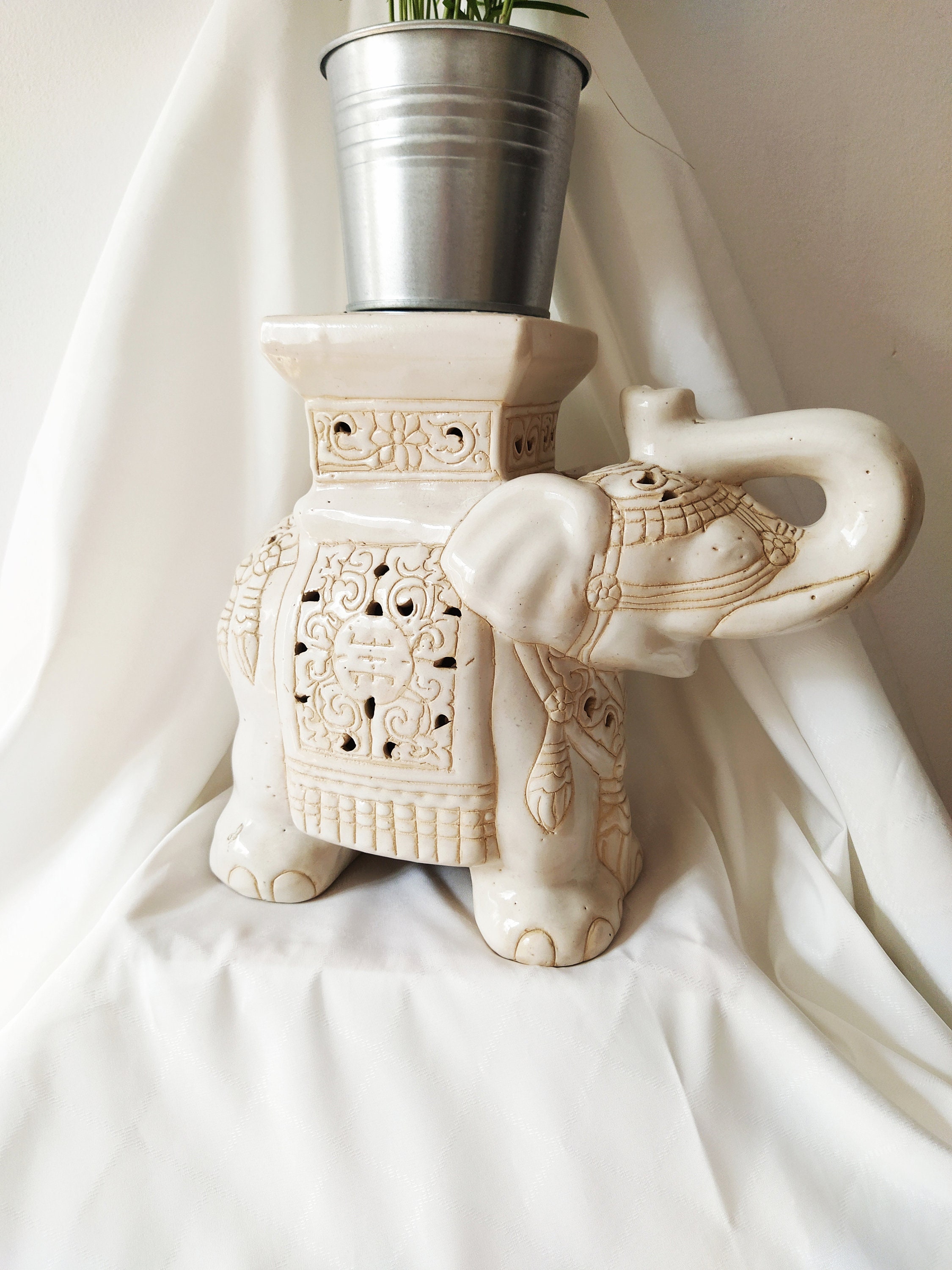 Vintage ceramic elephant plant stand 70s Etsy