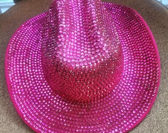 Pink Felt Cowboy Hat With Feather Boa Trim & Rhinestone Band  display picture 2