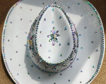 White Cowboy Hat with Rhinestone Accents