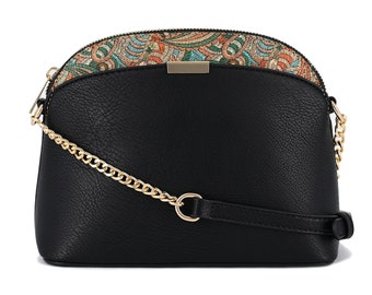 Paisley Accent Small Dome Crossbody Bag with Chain Strap Small Purse Handbags for Women