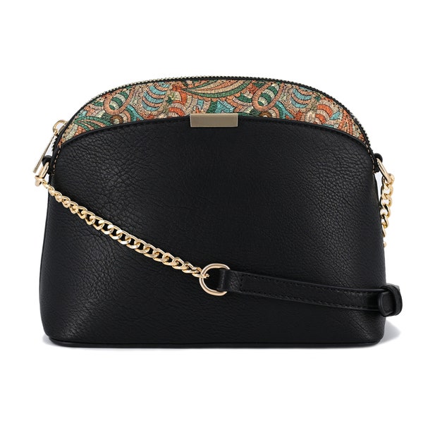 Paisley Accent Small Dome Crossbody Bag with Chain Strap Small Purse Handbags for Women