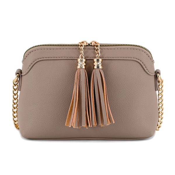 Two Tassel Small Crossbody Bag with Chain Strap Cell Phone Wallet Purses Handbag