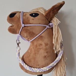 Lilac Hobby Horse Halter and Lead Rope Set – Handmade Stick Horse Bridle with Lead – Adjustable Toy Horse Tack – Hobbyhorse Accessories