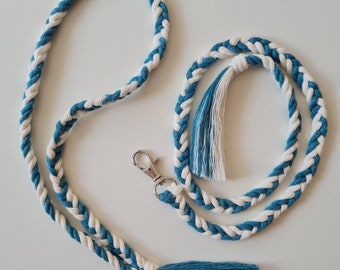 Handmade Braided Hobby Horse Lead & Cordeo Set - Sea Blue Cotton