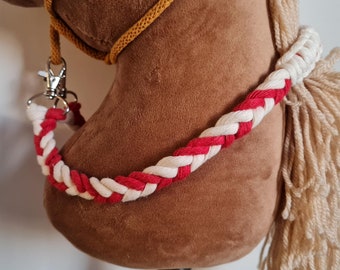 Handgemachte geflochtene Steckenpferd Zügel: Weiß & Rot Cotton Tack