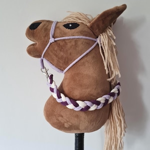Handmade Stick Horse Bridle with Lead – Lilac Hobby Horse Halter and Lead Rope Set – Adjustable Toy Horse Tack – Hobbyhorse Accessories