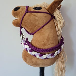 Hobby Horse Halter Set – Halter + 2 Lead Ropes – Hobby Horse Accessories – Stick Horse Tack – Handmade Macrame – Hobby Horse Bridle – Purple