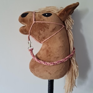 Dusty Pink Halter and Matching Lead Rope for Hobby Horse – Soft Adjustable Toy Bridle Set – Rope Tack for Stick Horse Riders
