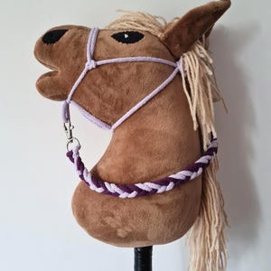 Handmade Stick Horse Bridle with Lead – Lilac Hobby Horse Halter and Lead Rope Set – Adjustable Toy Horse Tack – Hobbyhorse Accessories