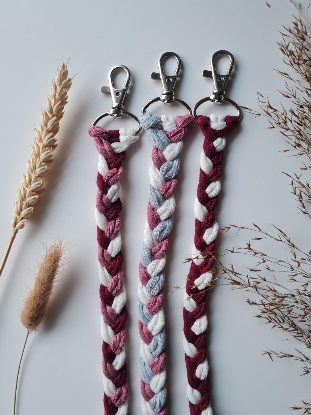 Set of 3 Hobby Horse Lead Ropes – Hand-braided Burgundy & Pink Leashes ...