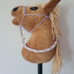 Handmade Stick Horse Bridle with Lead –  Lilac Hobby Horse Halter and Lead Rope Set – Adjustable Toy Horse Tack – Hobbyhorse Accessories