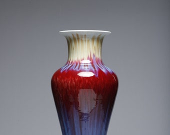 Vintage Classic Chinese Porcelain vase with red & blue graze for fortune and harmony, perfect home deco, gift for her, Jingdezhen porcelain