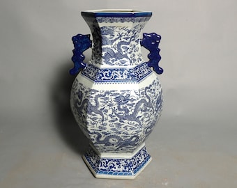 Blue and White Dragon Patterned porcelain art piece, collectible porcelain art, Museum quality fine porcelain art, home deco, gift for her