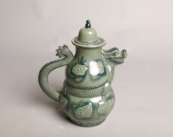 Green Dragon Gourd-Contemporary Porcelain art piece, collectible porcelain art, Museum quality fine porcelain art, home deco, gift for her