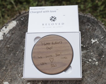 Beloved wooden personalized wireless charger for smart phone, iPhone, Samsung phone, Android phone, engraved wooden wireless phone charger
