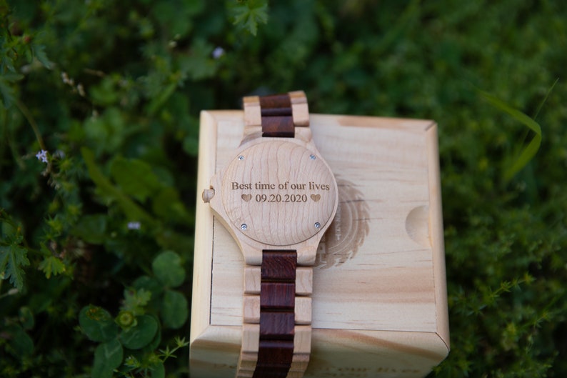 personalized wood watch for Dad, wooden watch, 5th year anniversary gift for him, engraved wood watch for him, groomsmen gift, gift for dad image 5